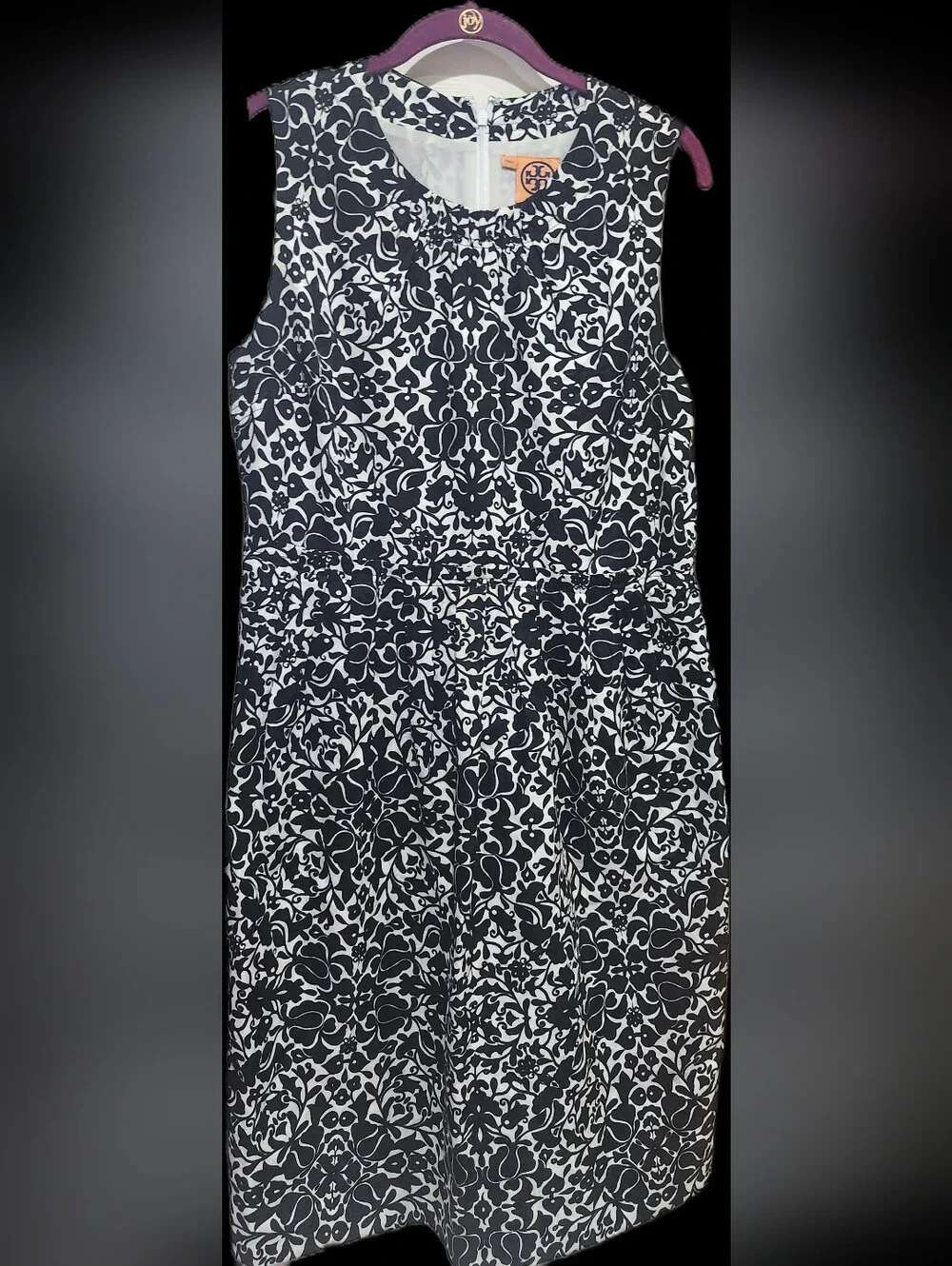 Tory Burch Belinda Silk Blend Jacquard Dress Black White Size 12 Elegant